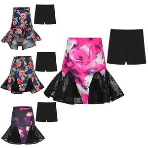 Kids Girl Latin Ballroom Dance Skirt Floral Print Fish Tail Lace Ruffle Skirt - Picture 1 of 51