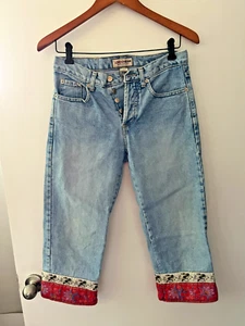 VINTAGE! London Jean 4 orlo a contrasto Capris donna bottoni mosca ispirazione asiatica boho - Foto 1 di 6