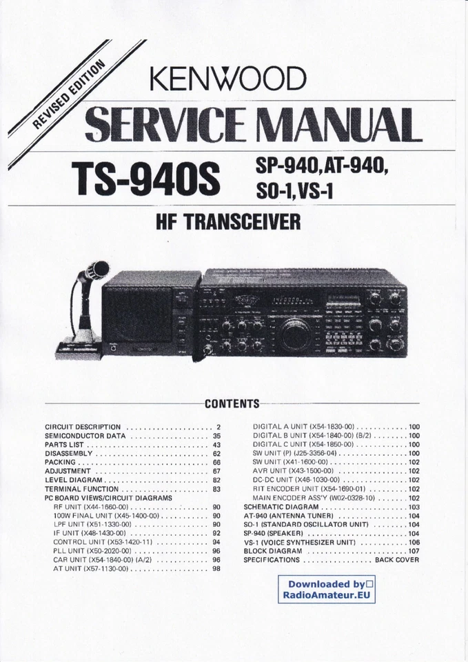 Servizio Manuale di Istruzioni per Kenwood TS-940 S, SP-940,AT-940,SO-1,VS-1 - Immagine 1 di 1