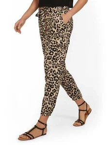 NWT NEW YORK & COMPANY Leopard Linen-Blend High-Waisted Cargo Jogger Pant size S - Picture 1 of 2