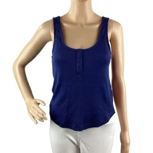 Monrow Baby Thermal Loose Henley Waffle Knit Tank Size S Blue - Picture 1 of 7