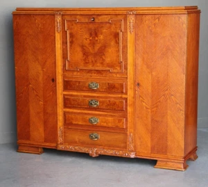 Antique French Art Deco blonde oak bureau bookcase cabinet secretaire desk 1930 - Picture 1 of 19