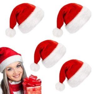 4 X SANTA HAT FATHER CHRISTMAS HAT FANCY DRESS COSTUME ACCESSORY XMAS PARTY - Picture 1 of 14