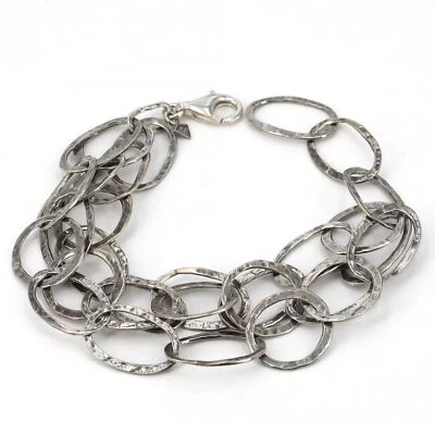 Retired Silpada Oxidized Sterling Hammered Link 3-Strand Chain Bracelet B1939 - Image 1 of 4