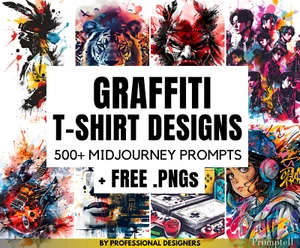 500+ Expert Graffiti T-shirt Designs Midjourney V6 Prompts, AI Art Prompt Bundle - Bild 1 von 8