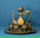 8" Old Chinese Bronze Gilt Dynasty Palace Dragon Phoenix Wine Pot Kettle Cup Set