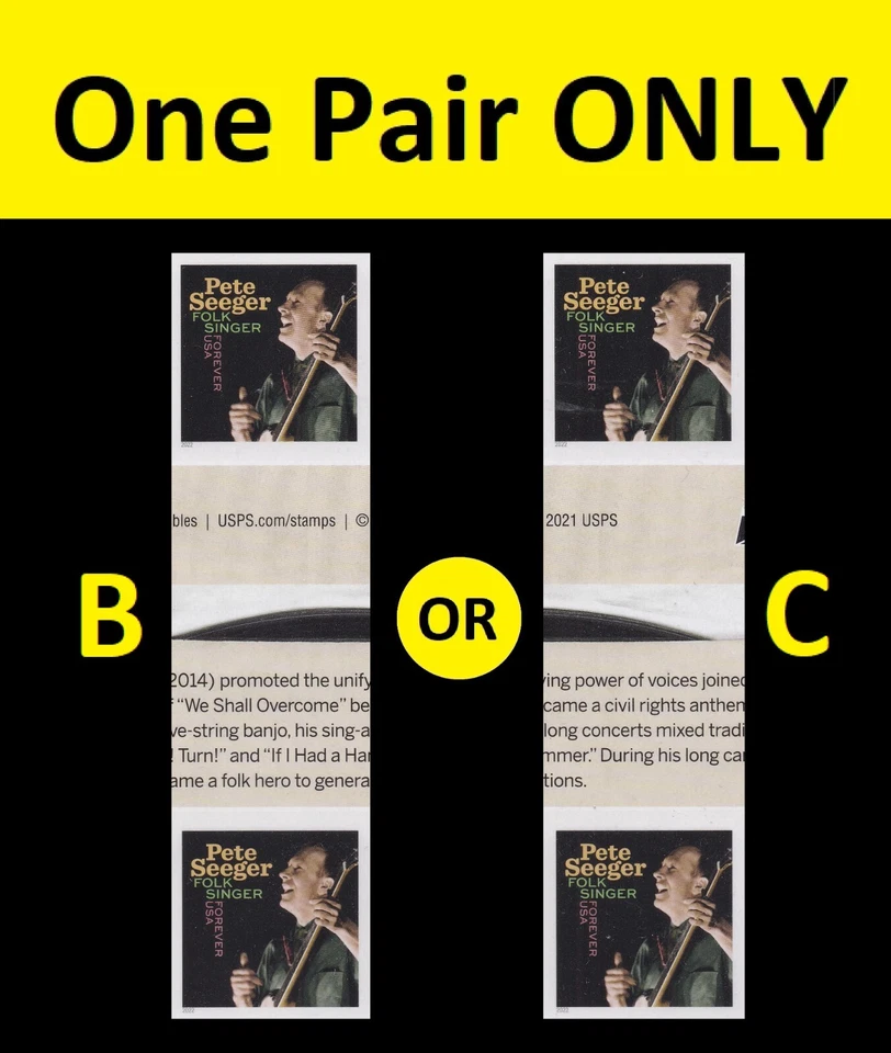 US 5708a Music Icons Pete Seeger imperf NDC horz gutter pair MNH 2022 - Image 1 of 1