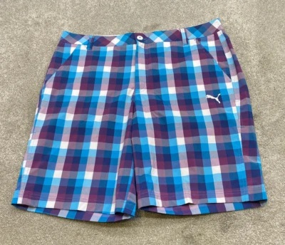 Puma Sports Golf Tech Performance Shorts 566089 Men's 36x11 Blue Plaid 6495 - Image 1 of 4