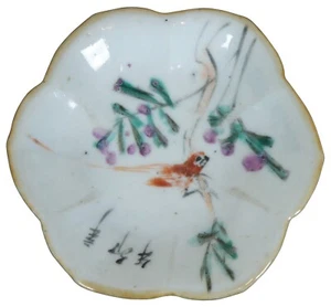 Antique Qing Dynasty Chinese Export Porcelain Footed Dish Lotus Bird Compote - Bild 1 von 10