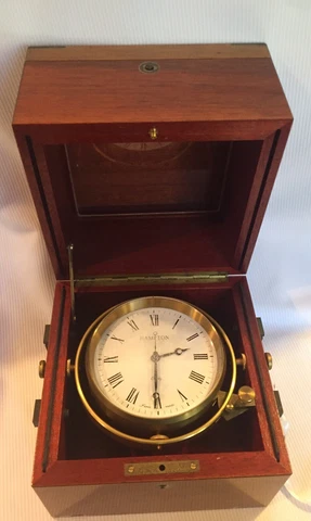 VTG HAMPTON NAUTICAL BRASS & WOOD FLIP BOX CLOCK, CASE Cover