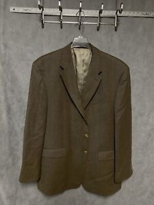 Chaps Ralph Lauren Men Blazer 50L Gold Brown Wool Heringbone Flannel Coat Jacket