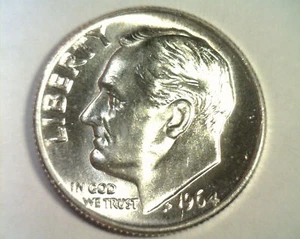 1964 ROOSEVELT DIME WAHL UNZIRKULIERT CH. UNC SCHÖNE ORIGINAL MÜNZE SCHNELLER 99c VERSAND - Bild 1 von 2