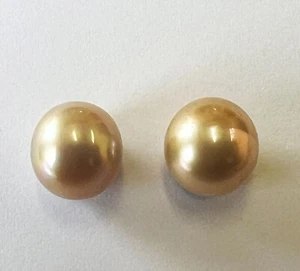 GOLD PAIR AUST 12.4mm!! SOUTH SEA PEARLS UNDRILLED 100% UNTREATED+CERT AVAILABLE - Picture 1 of 1