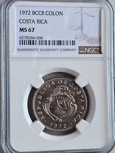 Costa Rica 1 Colon 1972 BCCR NGC MS 67 - Picture 1 of 2