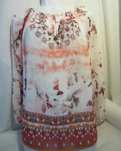 JENNIFER LOPEZ pink red sheer blouse top LS Women PM - Picture 1 of 6