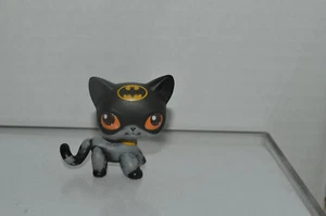 Littlest Pet Shop~OOAK~Custom~Batman Design~Gray Black~Orange Dot Eyes - Picture 1 of 3