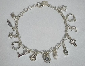 NEU Boho Chic zierliches Sterlingsilber Bettelarmband 13 Charms 10,7 Gramm - Bild 1 von 5