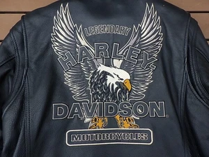 harley davidson,jacket,leather,eagle,vintage,biker,riding,size L,embroidered - Picture 1 of 14