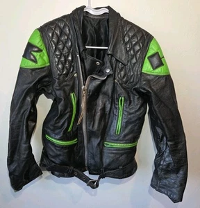 Kawasaki Motorcycle Leather Jacket, British 70s TT Leathers limited Rare Vintage - Picture 1 of 24