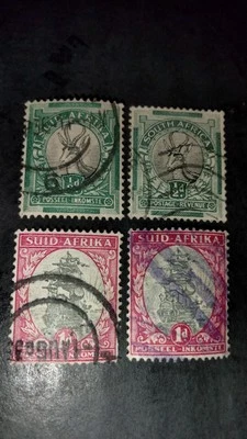 Lote de 4 estampillas de Sudáfrica de 1/2¢ y 1¢ usadas en muy buen estado Sc. 33, 34 Foto 1 de 2