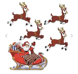 Beistle Vintage Reproduction Christmas Santa & Sleigh Cutouts - Picture 1 of 7