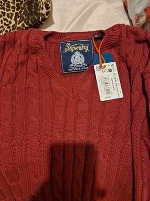 Womens Knitted Superdry Jumper New With Tags.UK 10/12 Bordeaux Red - Image 1 of 4