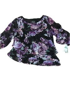Alex Evenings Floral Top Women's Size L Multicolor Tiered 3/4 Sleeve Fast Ship - Picture 1 of 9