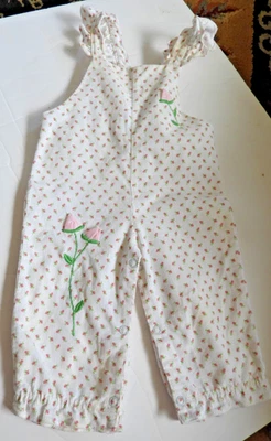 Vintage Baby Corduroy 1 Piece Romper White Rose Floral 6-9 months - Image 1 of 4