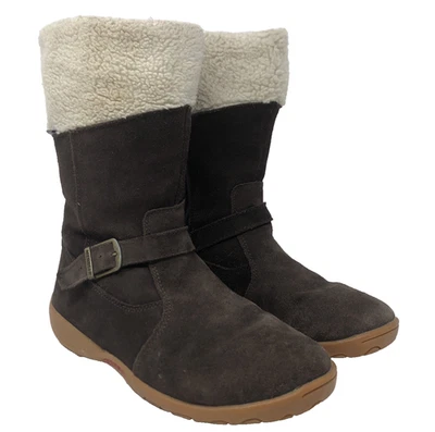MERRELL Mimosa Cosecha Gamuza Botas de Invierno Niños Talla 5 Marrón Castaño Hebilla Sherpa Foto 1 de 4