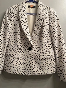 White black polka dot KASPER women's blazer jacket size 8 Petite lined - Picture 1 of 5