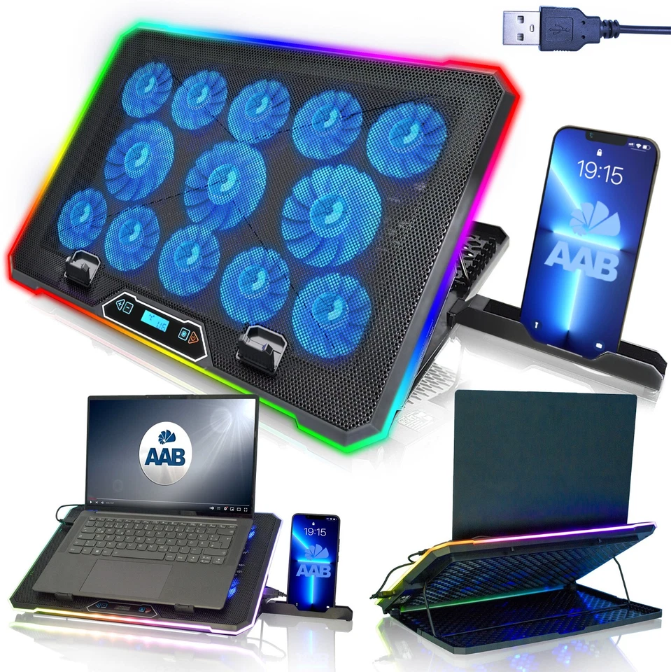 AABCOOLING QUANTUM KÜHLPAD LAPTOP KÜHLER NOTEBOOK 13 X LÜFTER USB RGB LED 10-17" - Bild 1 von 4