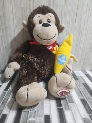 🦄Build-A-Bear {Monkey} Brown & Tan Cincinnati Reds Bow w/Banana 14" Soft Plush! - Image 1 of 4