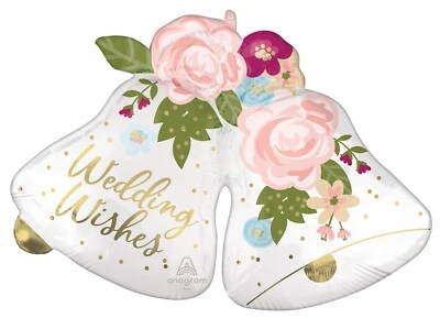 "Wedding Wishes" Wedding Bells Balloon 33" SuperShape Wedding Engagement Balloon - Image 1 of 3