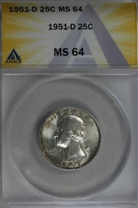 1951-D  .25   ANACS   MS 64  Washington Quarter, Silver 25 Cents (0.25) - Picture 1 of 2