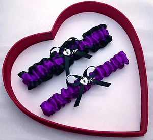 NEW Sexy Bridal Wedding Garter Purple Black Prom GetTheGoodStuff Heart and Key - Picture 1 of 2