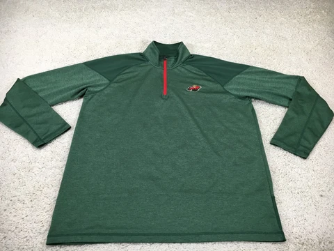 Minnesota Wild Sweater Mens 2XL XXL Green 1/4 Zip Hockey NHL Logo Lightweight Cover