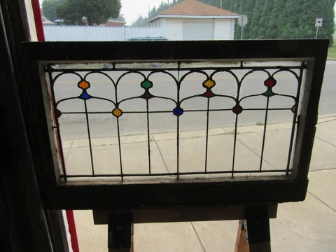 ~ANTIQUE STAINED GLASS TRANSOM WINDOW ~ 40 x 24.5~ ARCHITECTURAL SALVAGE Cover