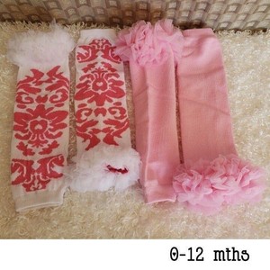 Baby Girl Pink White Leg Warmers Lace Ruffle Ankle Trim 2 pk