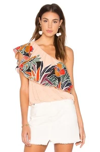 Free People Annka Peach Floral Print One-Shoulder Linen Blend Bubble Top XS - Picture 1 of 8