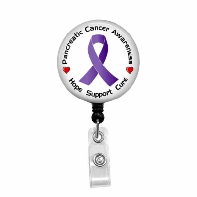 Concienciación sobre el cáncer de páncreas - Porta insignia retráctil - Carrete de insignia - Cordones - Foto 1 de 4