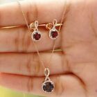 14K Rose Gold Plated 2Ct Round Cut Lab-Created Red Garnet Women's Jewelry Set