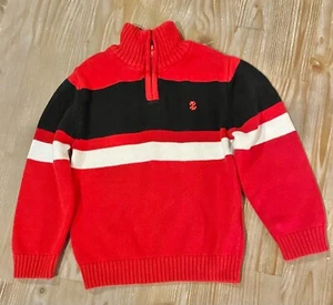 IZOD Boys Sweater 1/4 Zip Size 4/5 Red White Black Stripe  - Picture 1 of 4