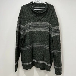 Suéter Tommy Bahama Para Hombres Shaw XXL Verde Tejido Popover Rayas Gris Lana Alpaca - Imagen 1 de 7