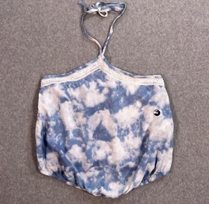 Hollister Halter Top Blue Sky Elastic Crop Waist Size X-Small Crochet Trim New - Picture 1 of 9