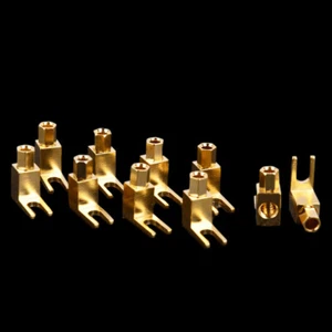 10 Pcs Spade Gold Plated Banana Plug Audio Speaker Cable Connector Adapter US - Picture 1 of 5