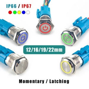 Metal Push Button Switch Waterproof 12/16/19/22mm Momentary/Latching ON/OFF - Picture 1 of 23