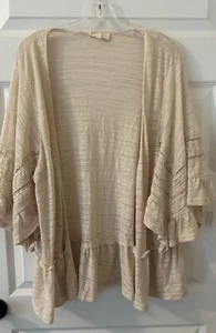Entro Top Womens M Medium Beige Open Front Cardigan Boho Ruffles Oversized - Picture 1 of 3