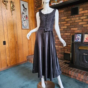 Vtg 80s Goth Vampy Witch Corset Top Formal Evening Sweeping Prom Dress Gown M/L - Picture 1 of 10