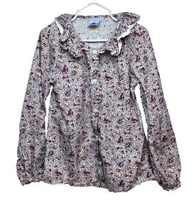 Boutique Girls Cotton Long Sleeve Top BELLA BLISS Sz 7 Floral Ruffle Collar EUC - Picture 1 of 7