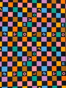 2M Stretch Retro Checkerboard "LOVE" ITY Crepe Print Dressmaking Jersey Fabric - Picture 1 of 3
